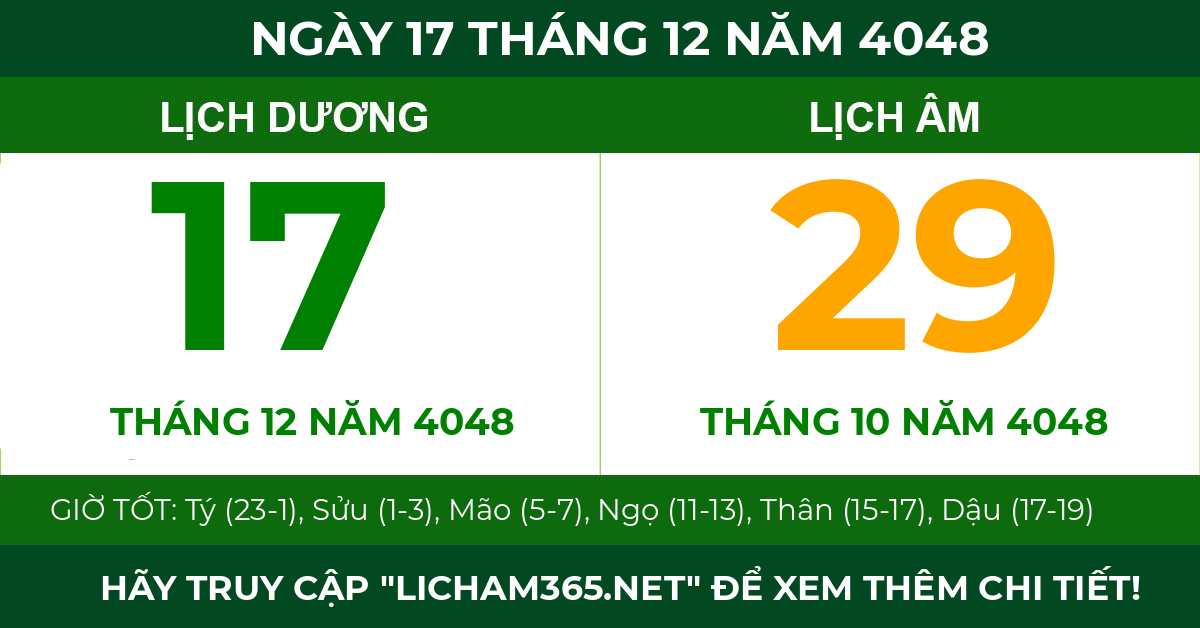 lịch âm ngày 17 tháng 12 năm 4048