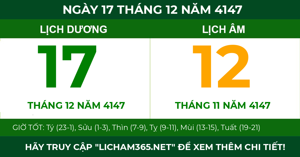 lịch âm ngày 17 tháng 12 năm 4147