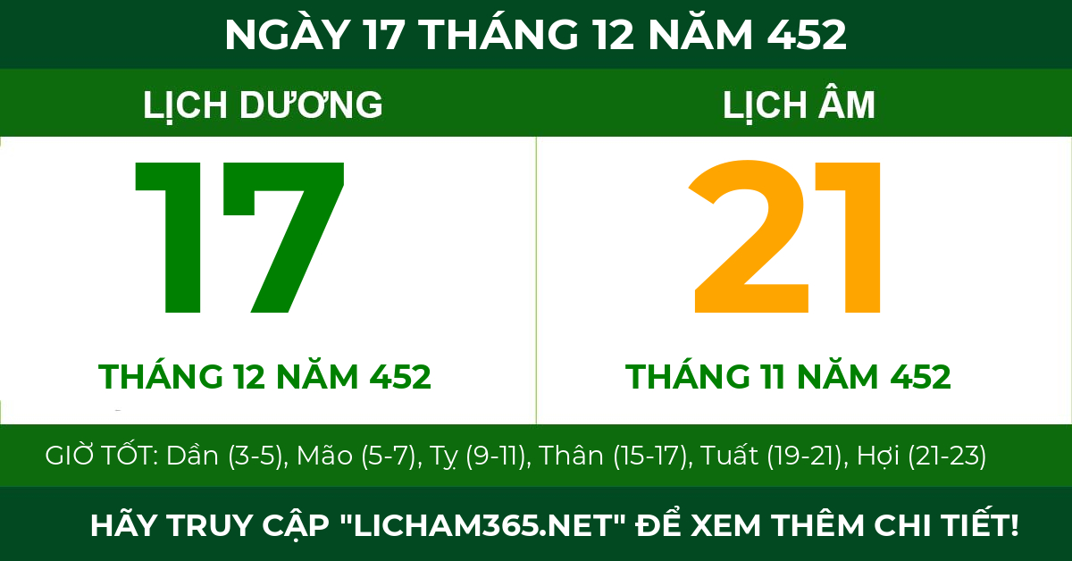 lịch âm ngày 17 tháng 12 năm 452