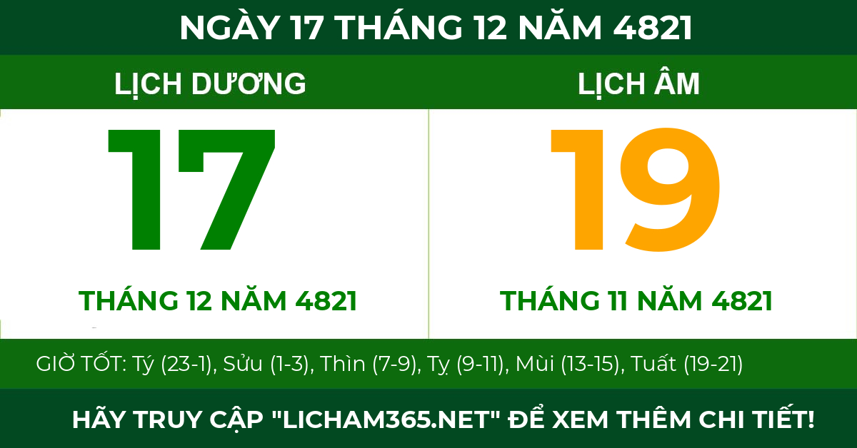 lịch âm ngày 17 tháng 12 năm 4821