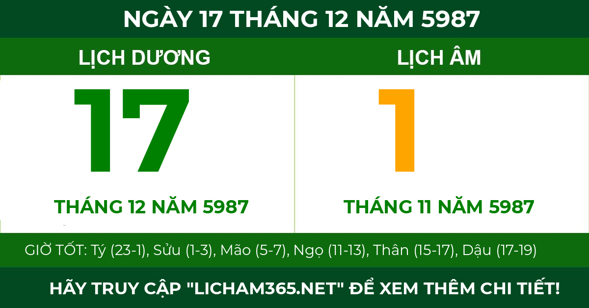 lịch âm ngày 17 tháng 12 năm 5987