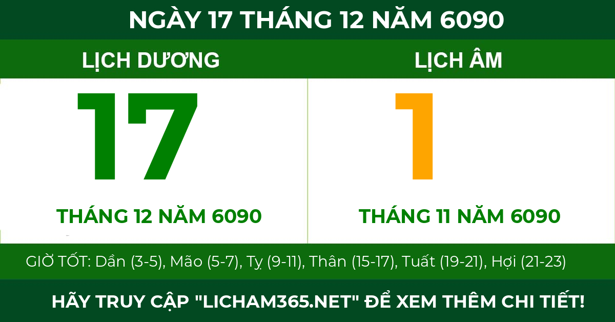 lịch âm ngày 17 tháng 12 năm 6090