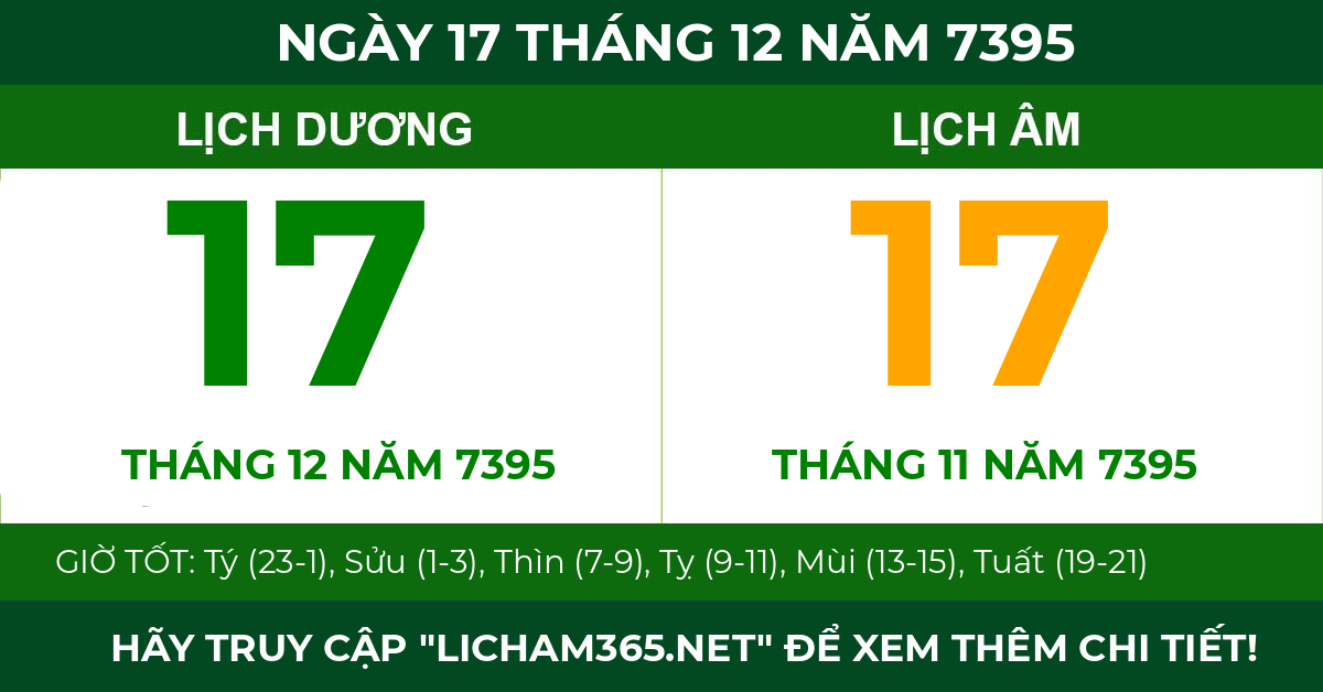 lịch âm ngày 17 tháng 12 năm 7395