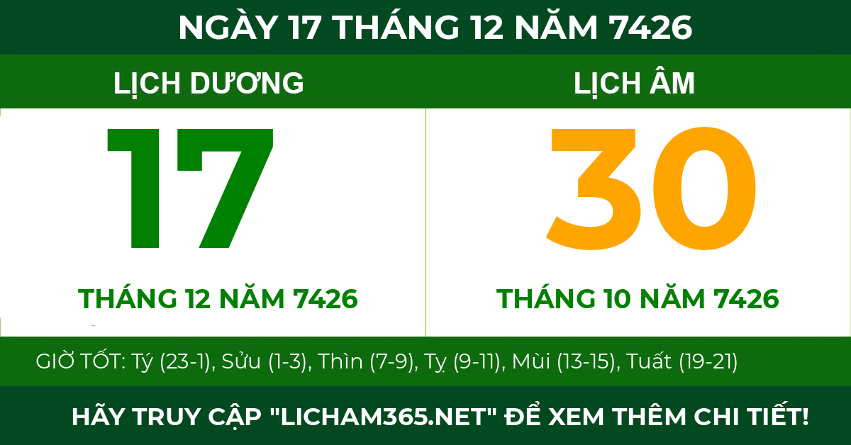 lịch âm ngày 17 tháng 12 năm 7426