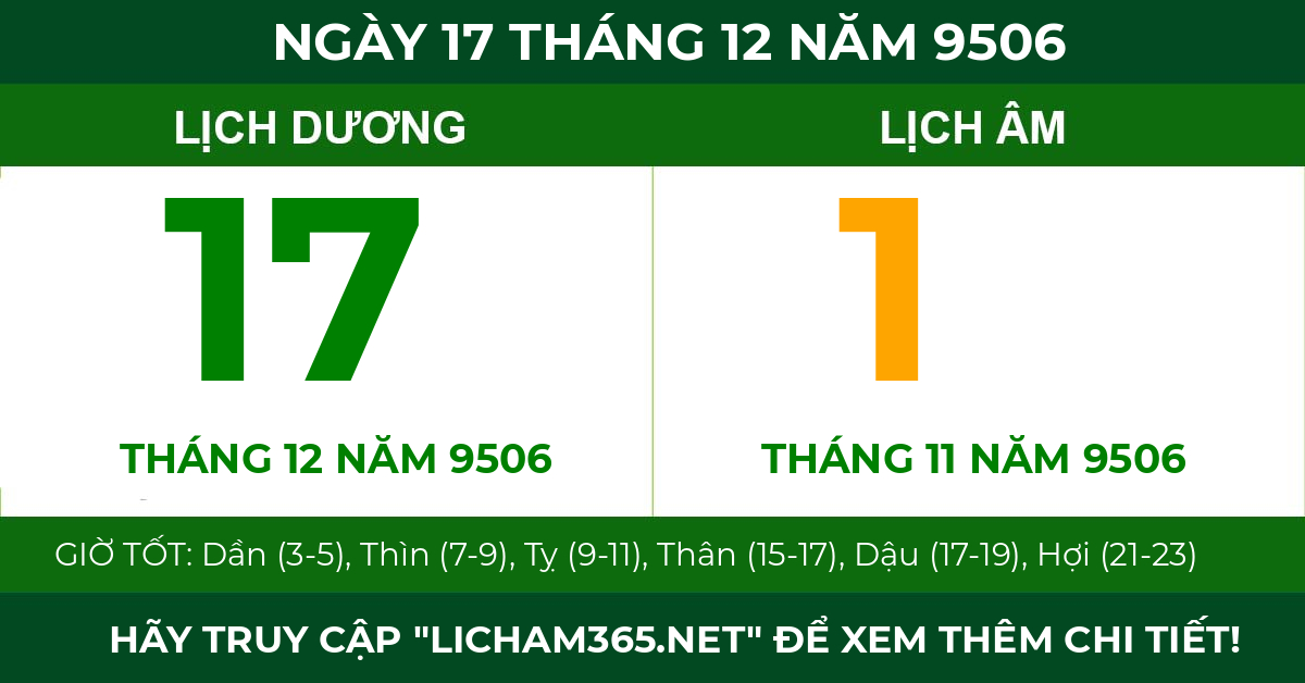 lịch âm ngày 17 tháng 12 năm 9506