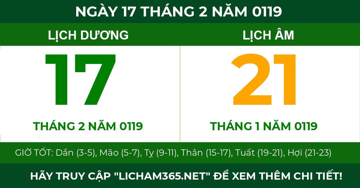 lịch âm ngày 17 tháng 2 năm 0119