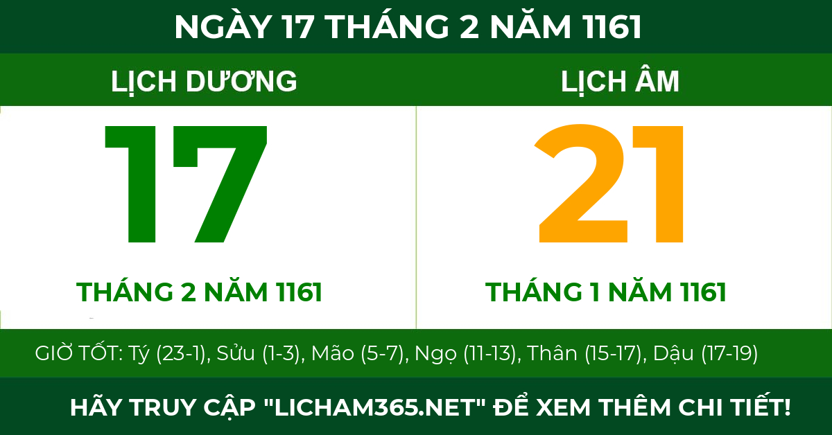 lịch âm ngày 17 tháng 2 năm 1161