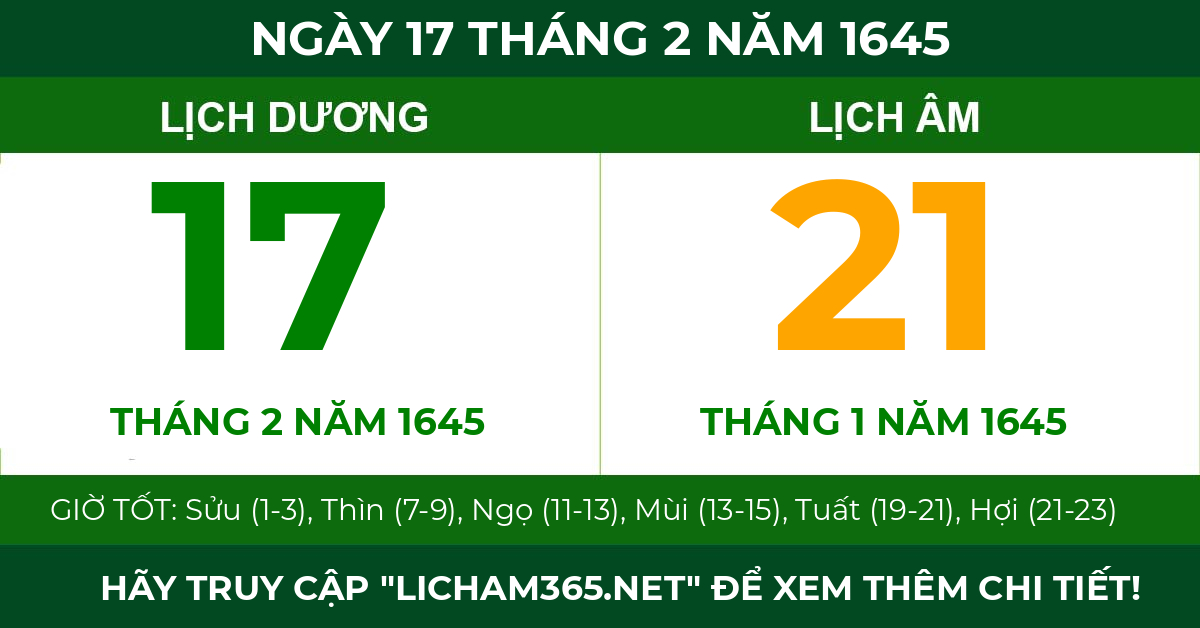 lịch âm ngày 17 tháng 2 năm 1645