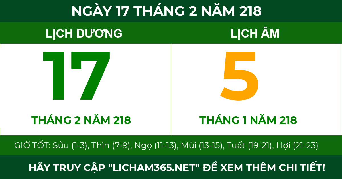 lịch âm ngày 17 tháng 2 năm 218
