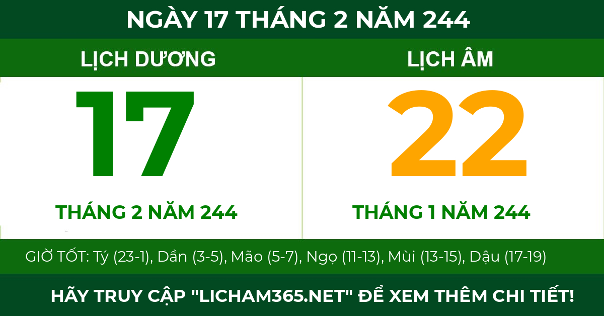 lịch âm ngày 17 tháng 2 năm 244