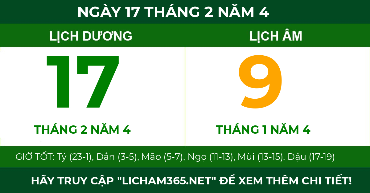 lịch âm ngày 17 tháng 2 năm 4