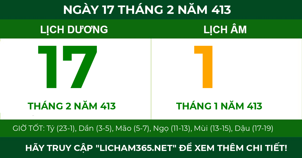 lịch âm ngày 17 tháng 2 năm 413