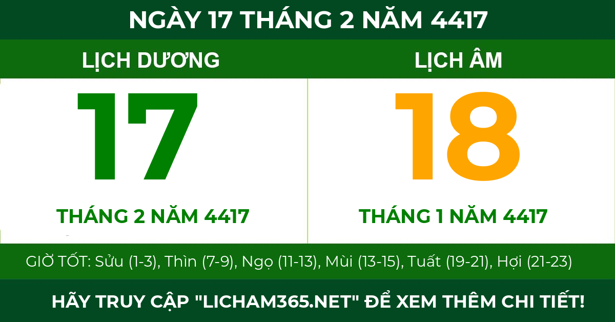 lịch âm ngày 17 tháng 2 năm 4417
