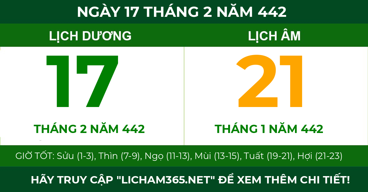 lịch âm ngày 17 tháng 2 năm 442