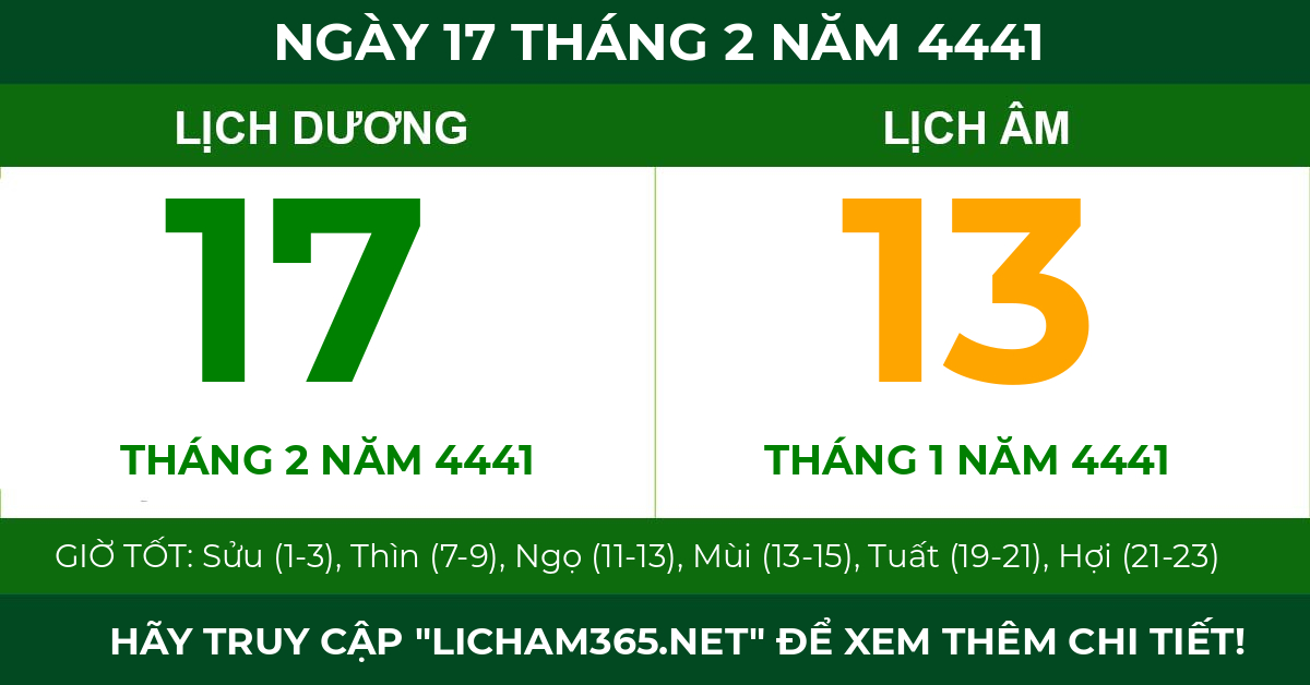 lịch âm ngày 17 tháng 2 năm 4441