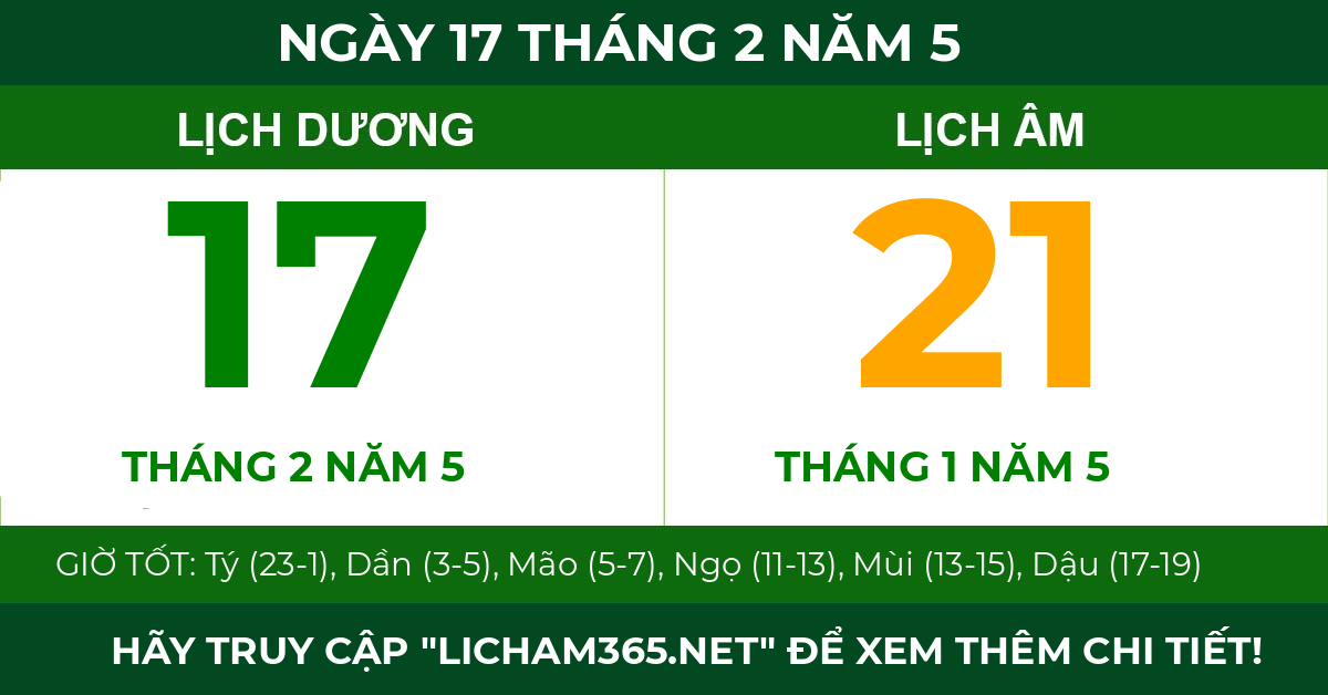 lịch âm ngày 17 tháng 2 năm 5