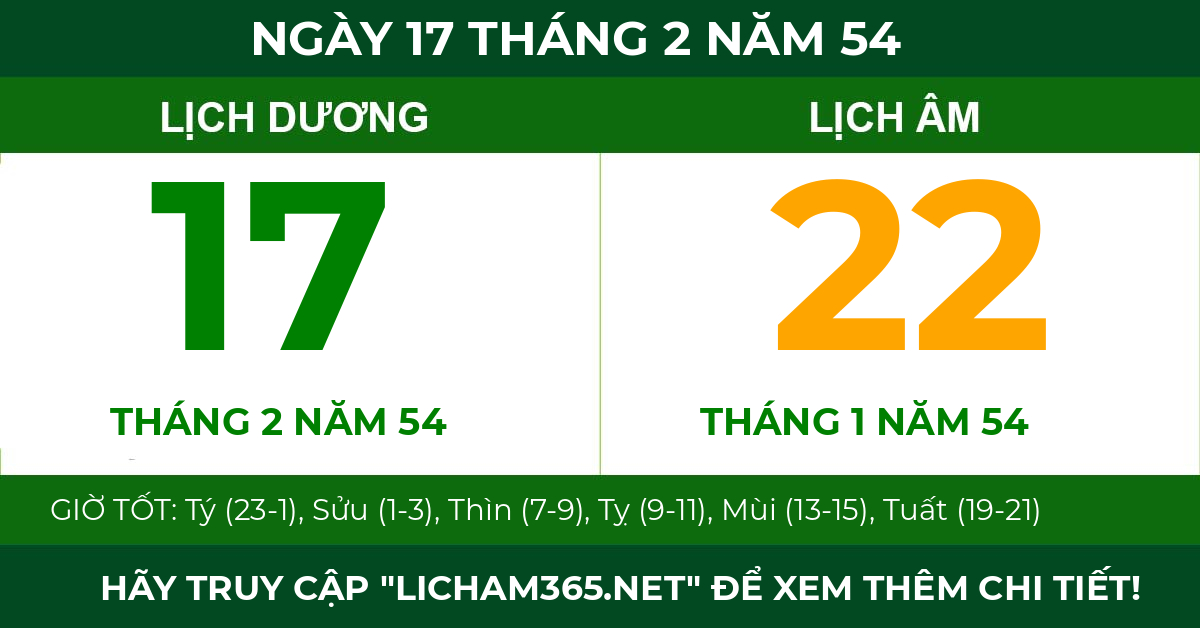 lịch âm ngày 17 tháng 2 năm 54