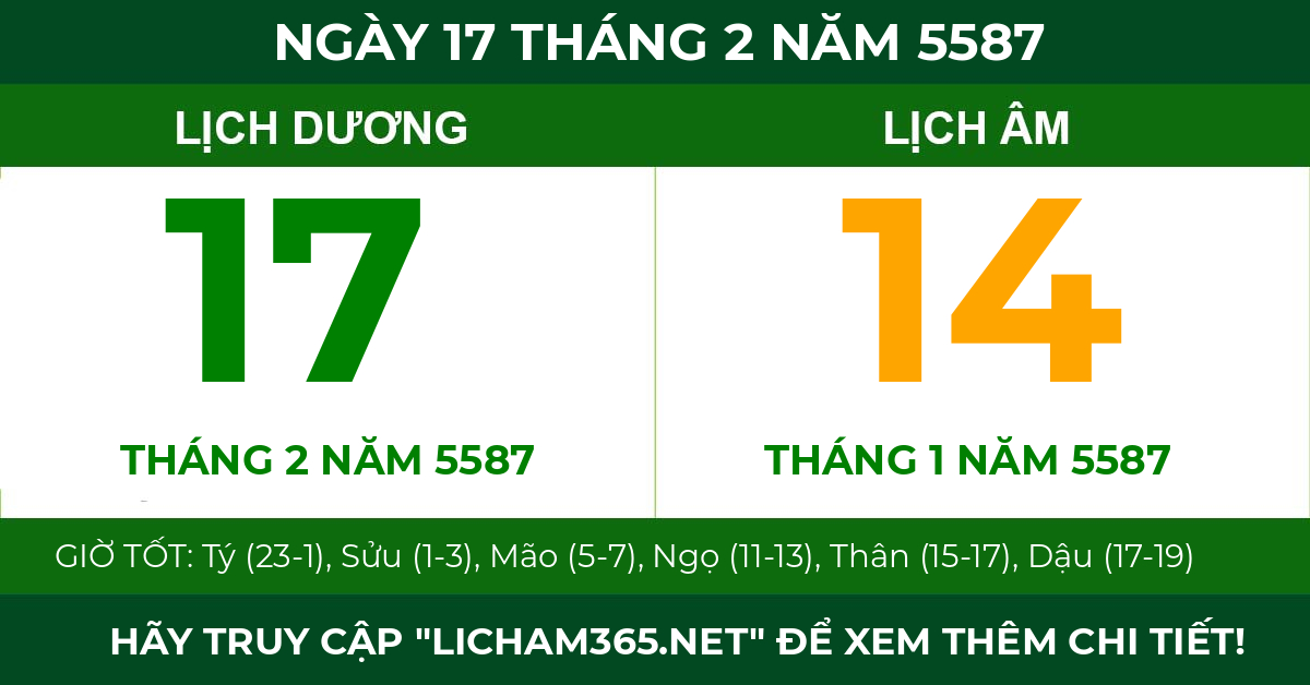 lịch âm ngày 17 tháng 2 năm 5587