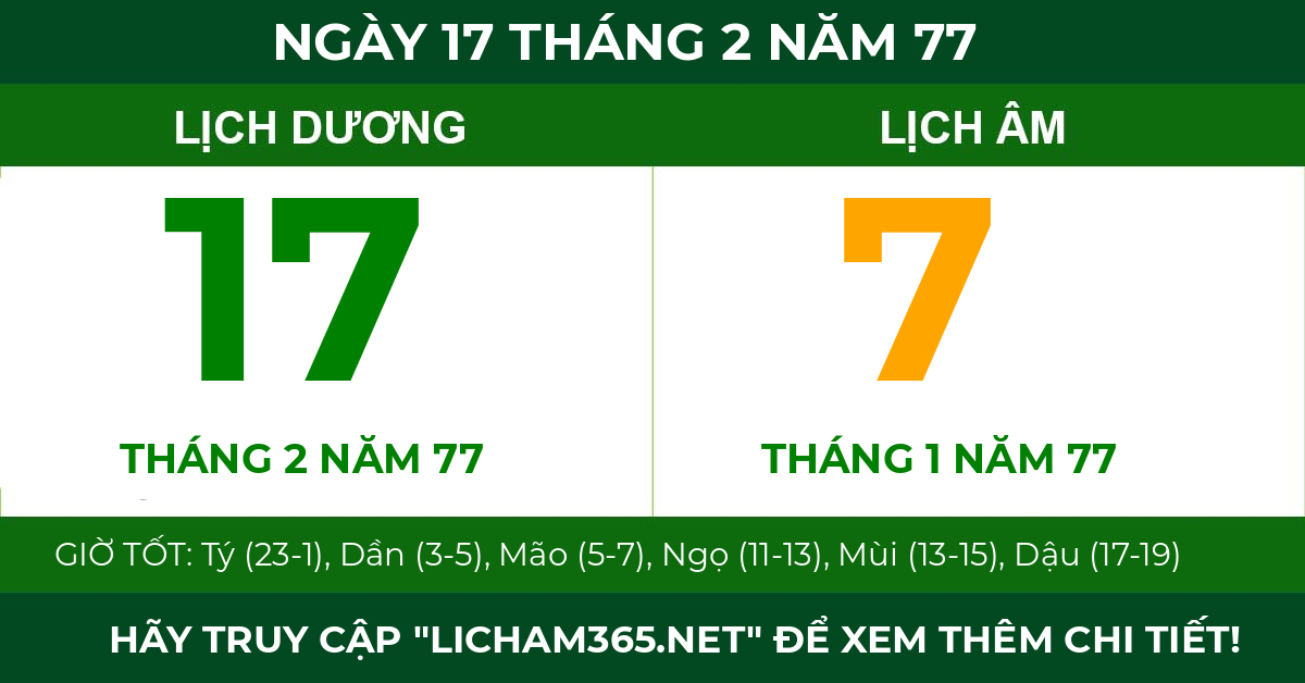 lịch âm ngày 17 tháng 2 năm 77
