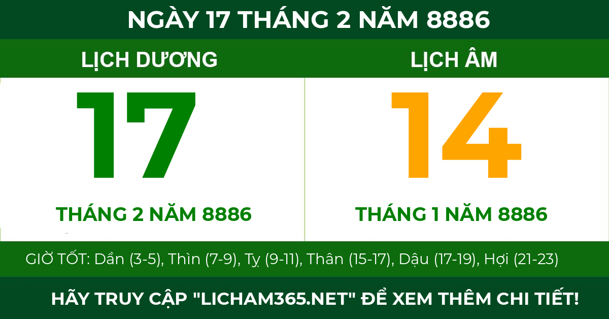 lịch âm ngày 17 tháng 2 năm 8886
