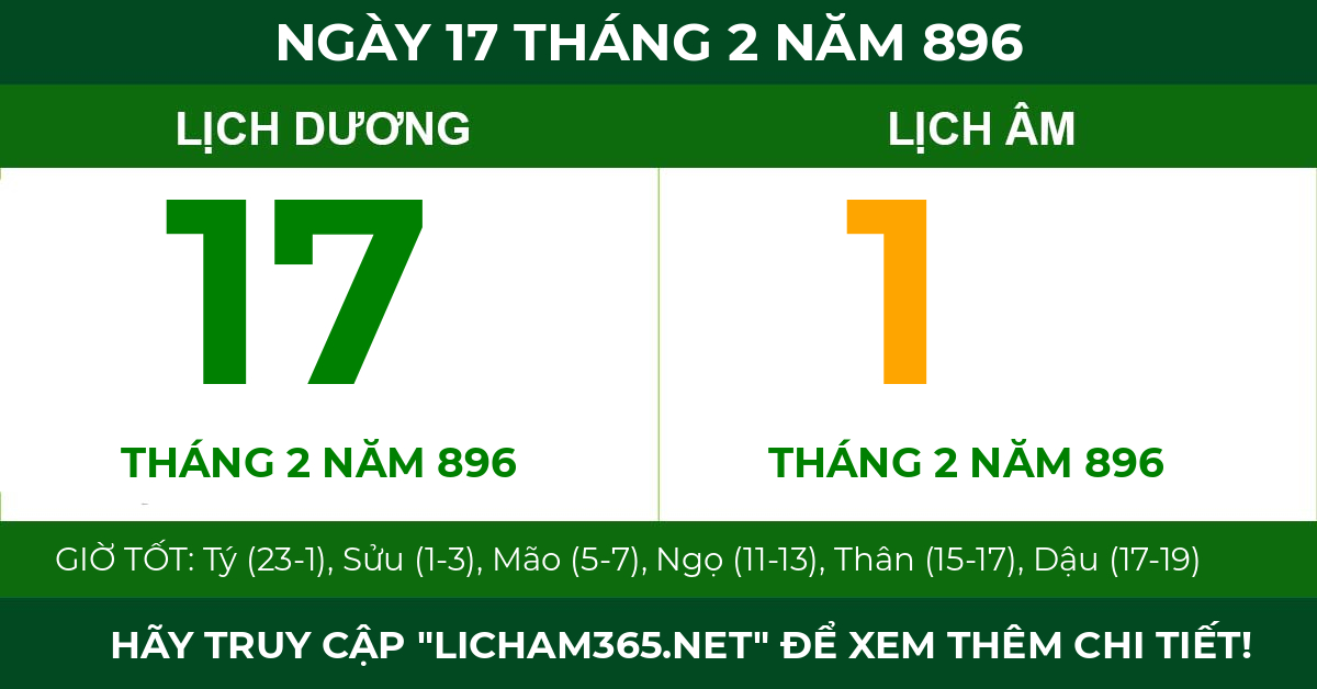 lịch âm ngày 17 tháng 2 năm 896