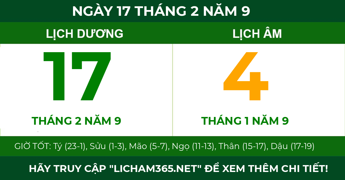 lịch âm ngày 17 tháng 2 năm 9