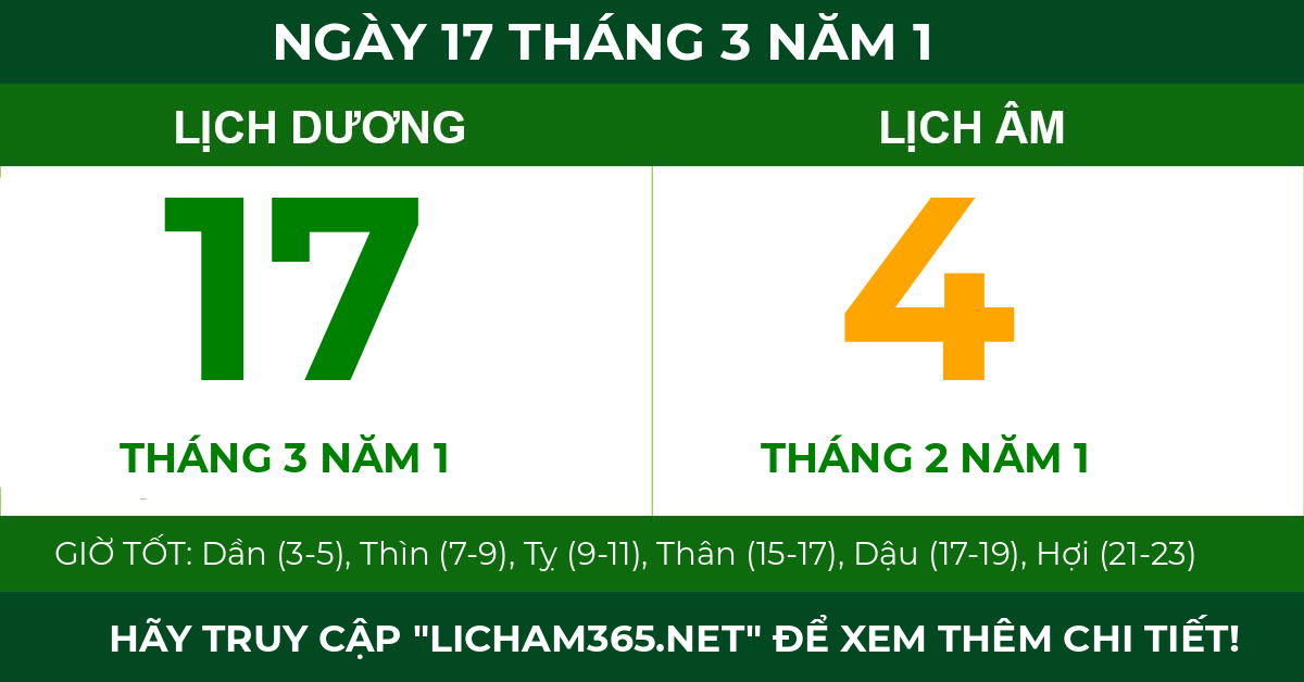 lịch âm ngày 17 tháng 3 năm 1