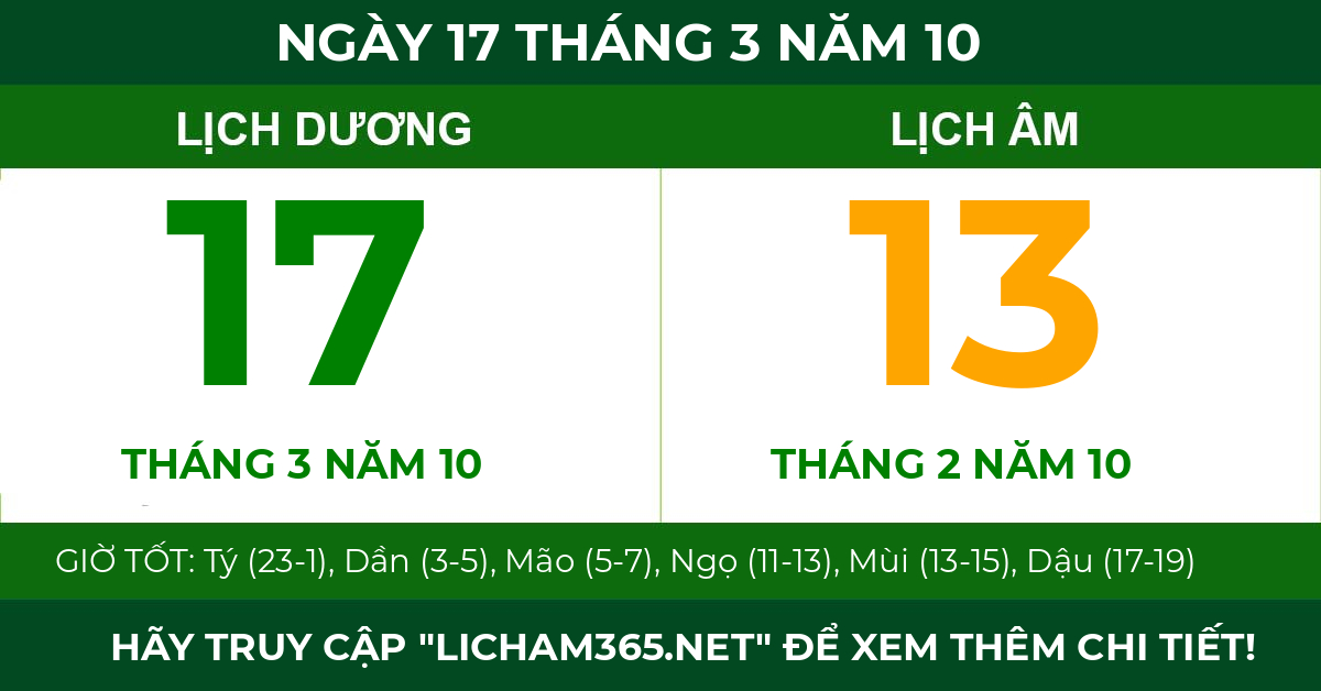 lịch âm ngày 17 tháng 3 năm 10