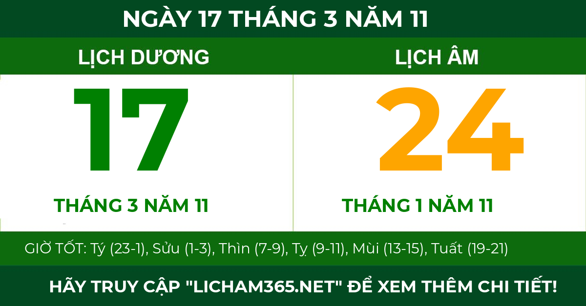 lịch âm ngày 17 tháng 3 năm 11