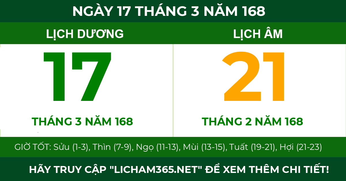 lịch âm ngày 17 tháng 3 năm 168