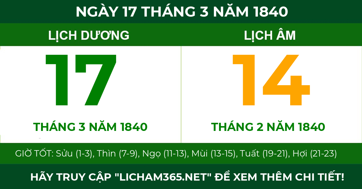 lịch âm ngày 17 tháng 3 năm 1840