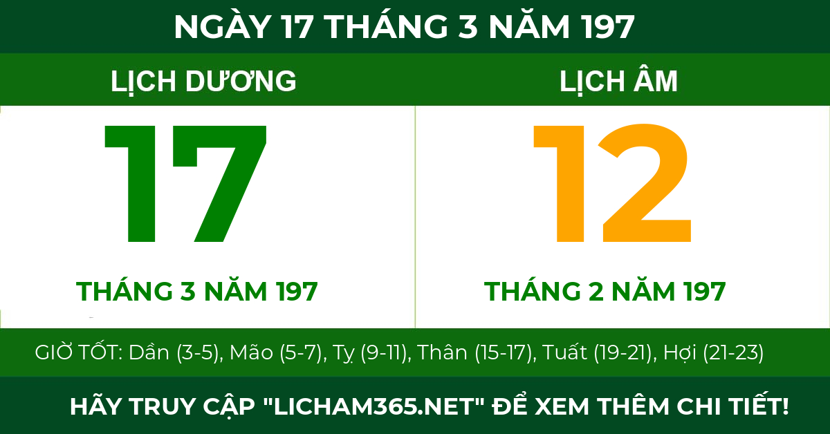lịch âm ngày 17 tháng 3 năm 197