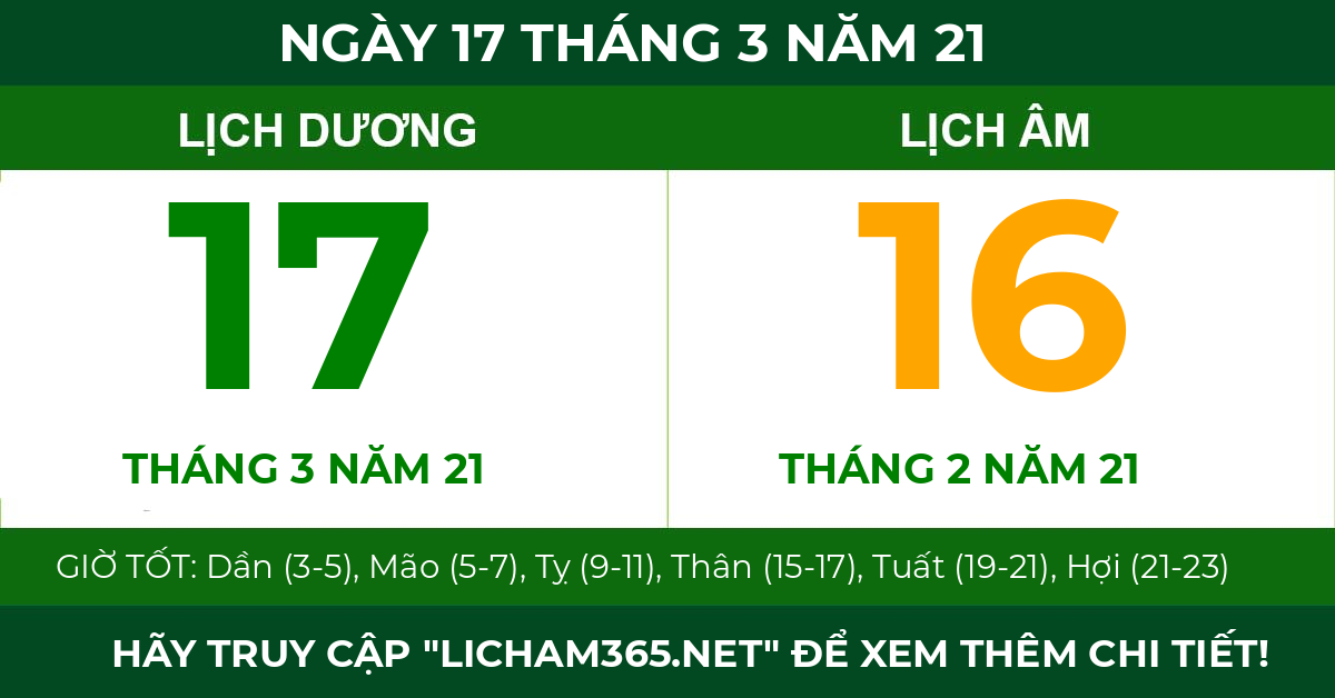 lịch âm ngày 17 tháng 3 năm 21