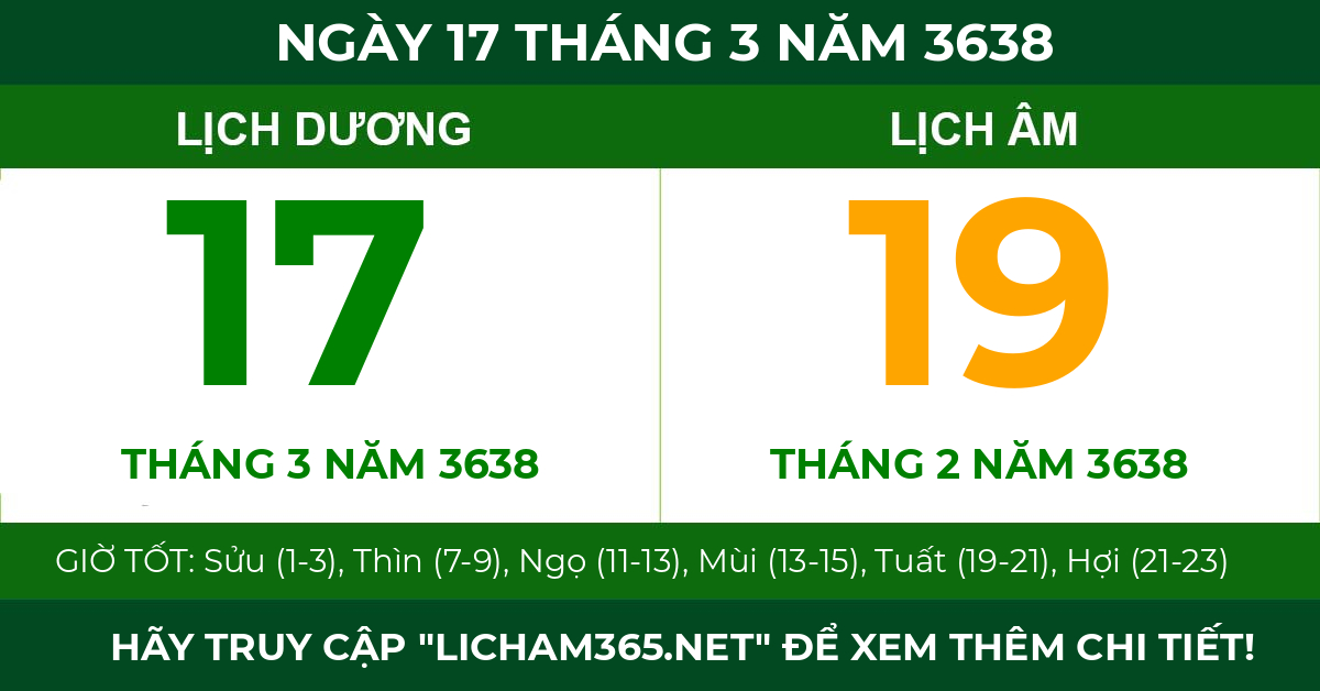 lịch âm ngày 17 tháng 3 năm 3638