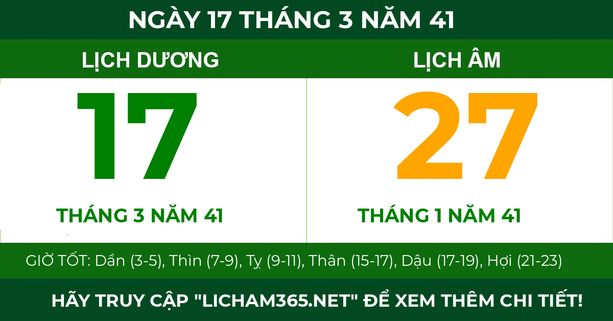 lịch âm ngày 17 tháng 3 năm 41