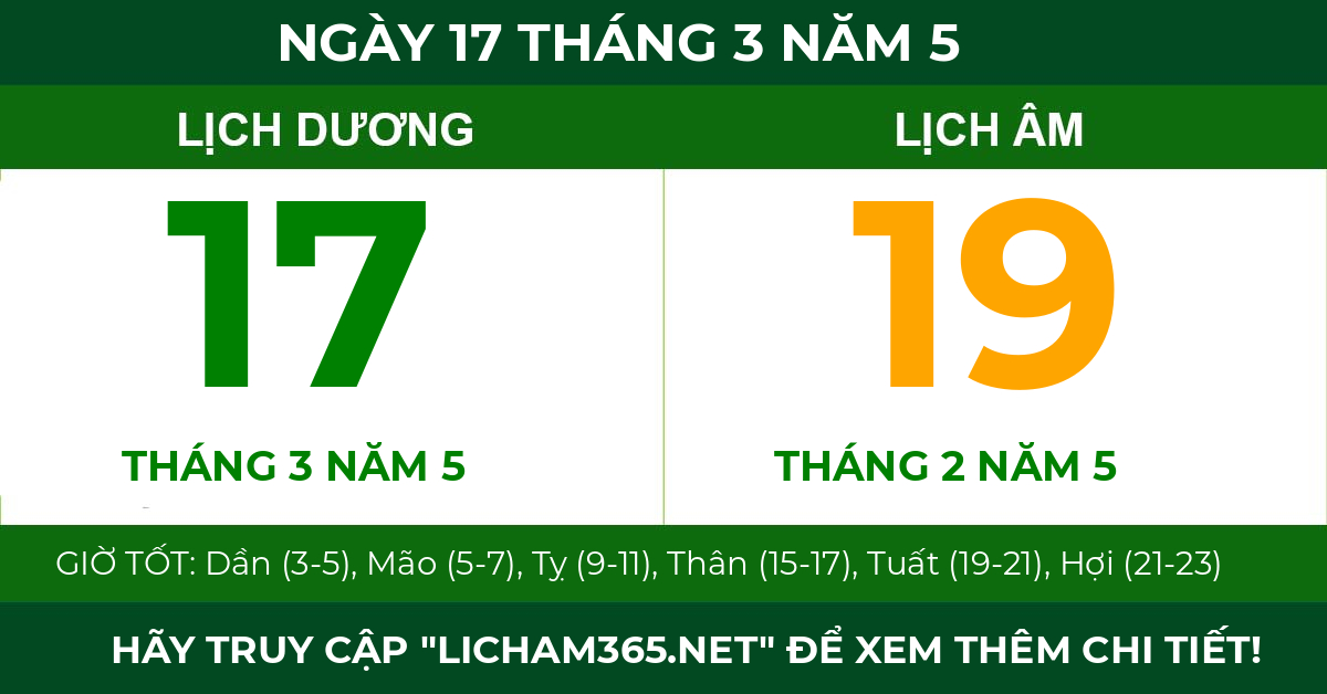 lịch âm ngày 17 tháng 3 năm 5