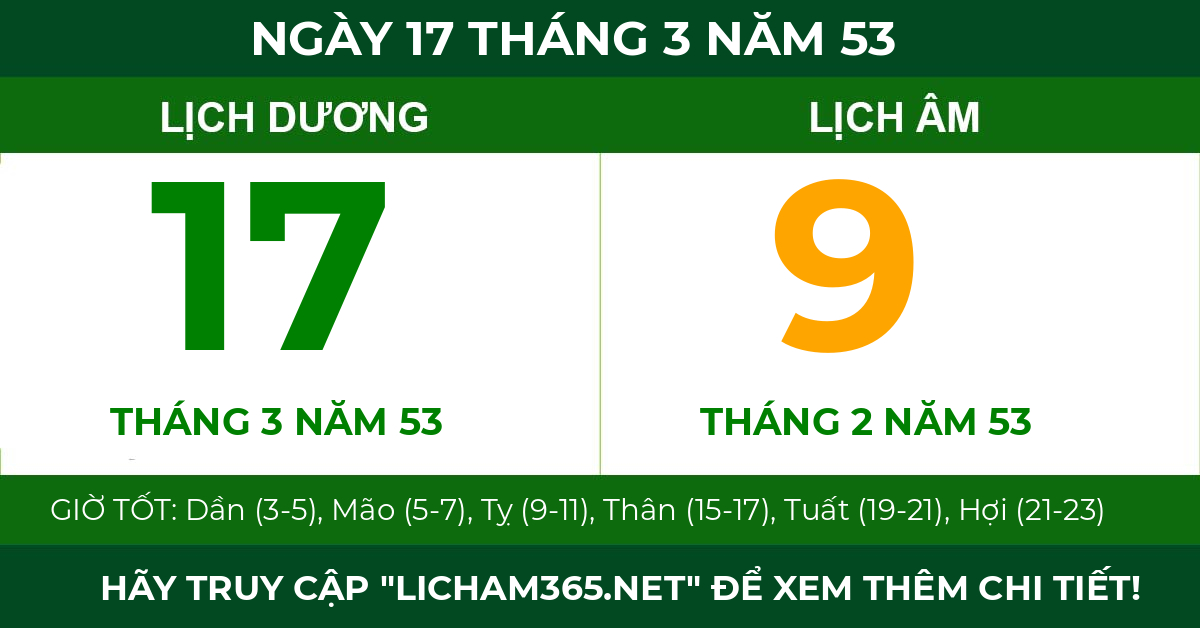lịch âm ngày 17 tháng 3 năm 53