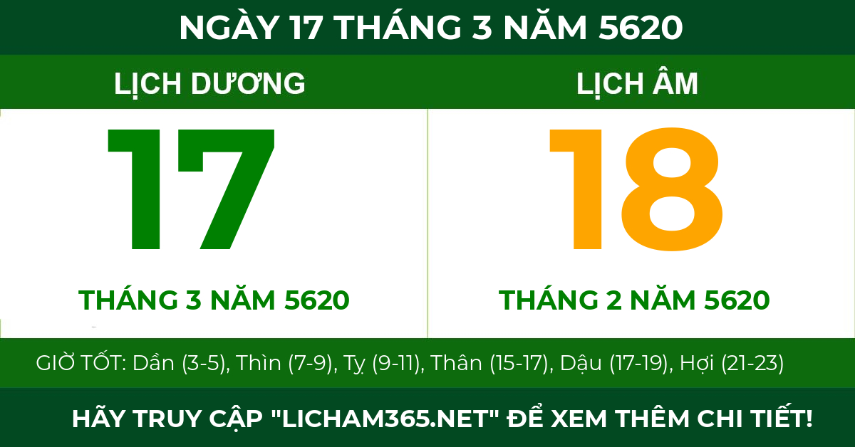 lịch âm ngày 17 tháng 3 năm 5620