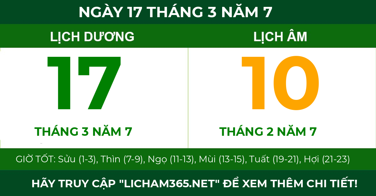 lịch âm ngày 17 tháng 3 năm 7