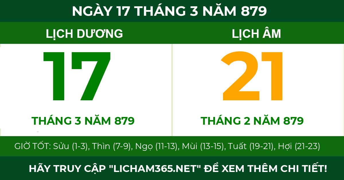 lịch âm ngày 17 tháng 3 năm 879