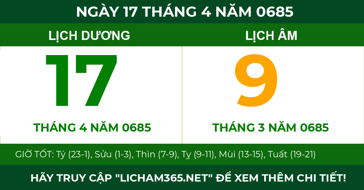 lịch âm ngày 17 tháng 4 năm 0685