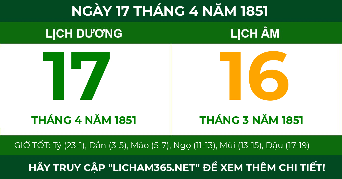 lịch âm ngày 17 tháng 4 năm 1851