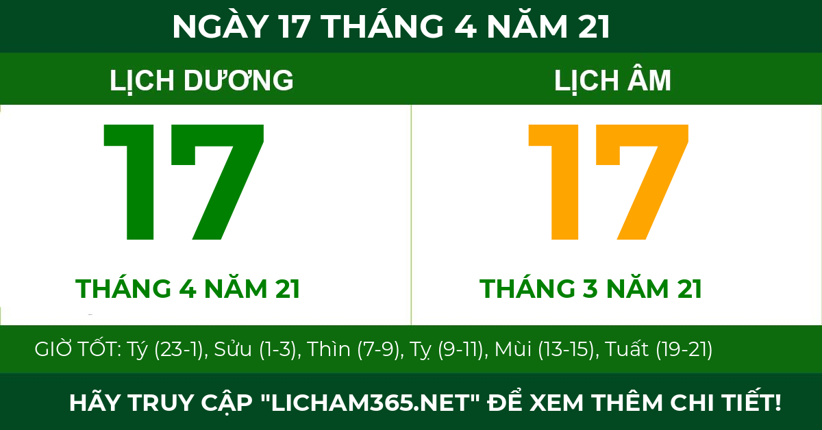 lịch âm ngày 17 tháng 4 năm 21