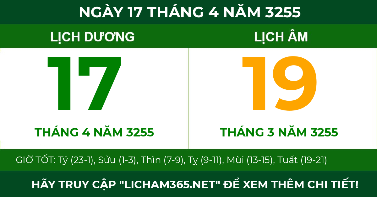 lịch âm ngày 17 tháng 4 năm 3255