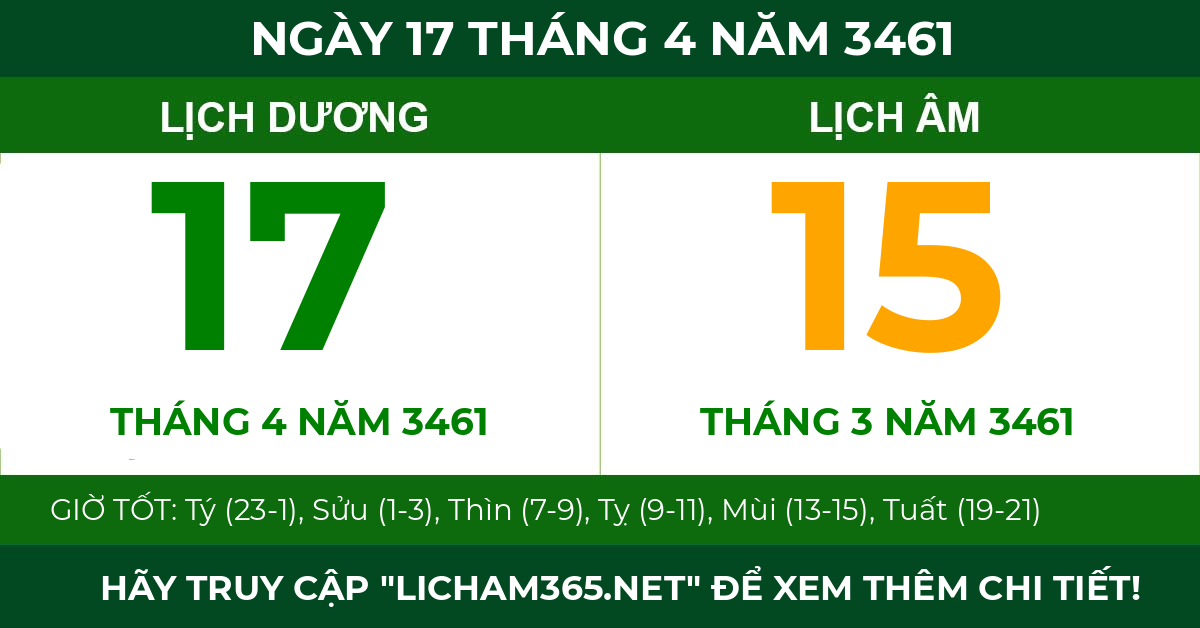 lịch âm ngày 17 tháng 4 năm 3461