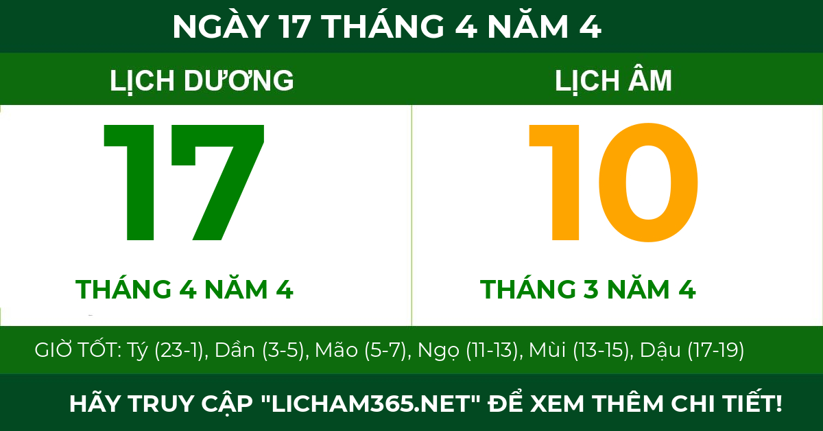 lịch âm ngày 17 tháng 4 năm 4