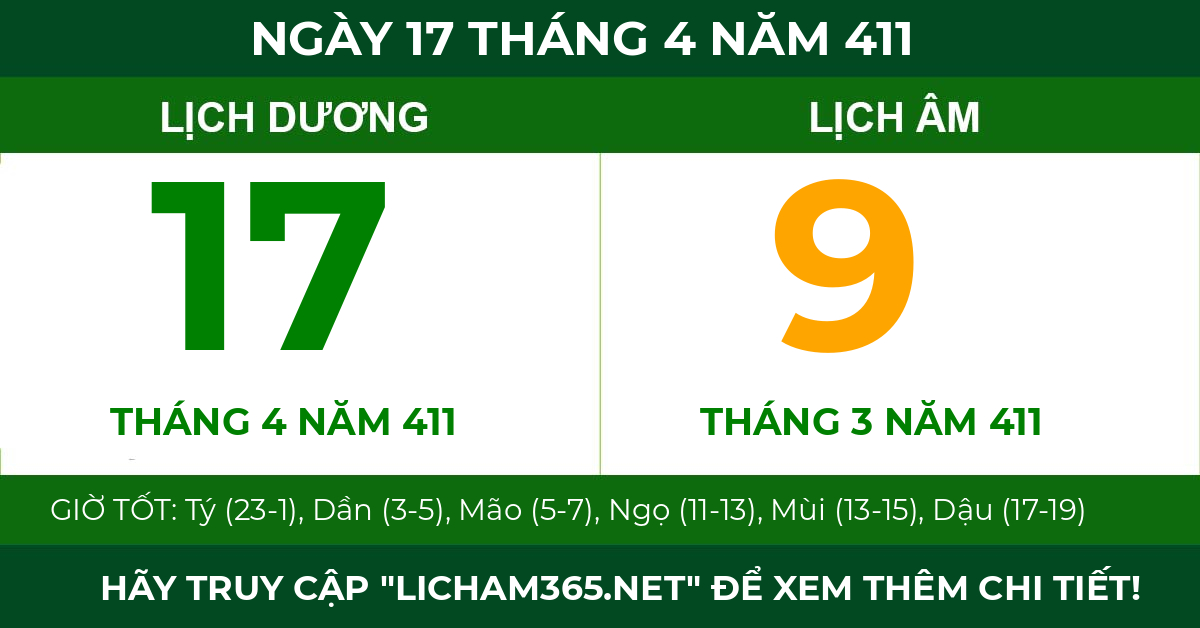 lịch âm ngày 17 tháng 4 năm 411