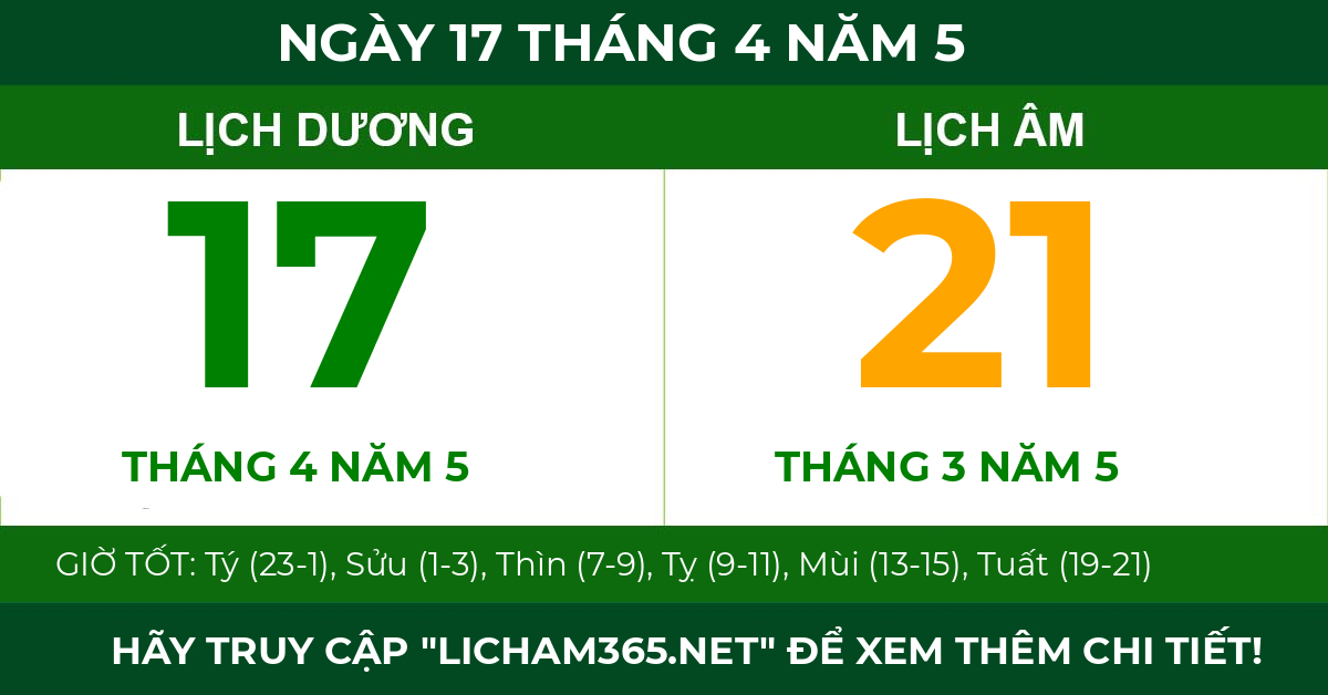 lịch âm ngày 17 tháng 4 năm 5