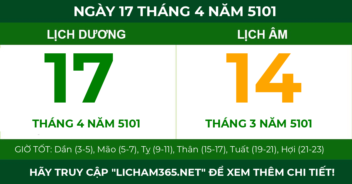 lịch âm ngày 17 tháng 4 năm 5101