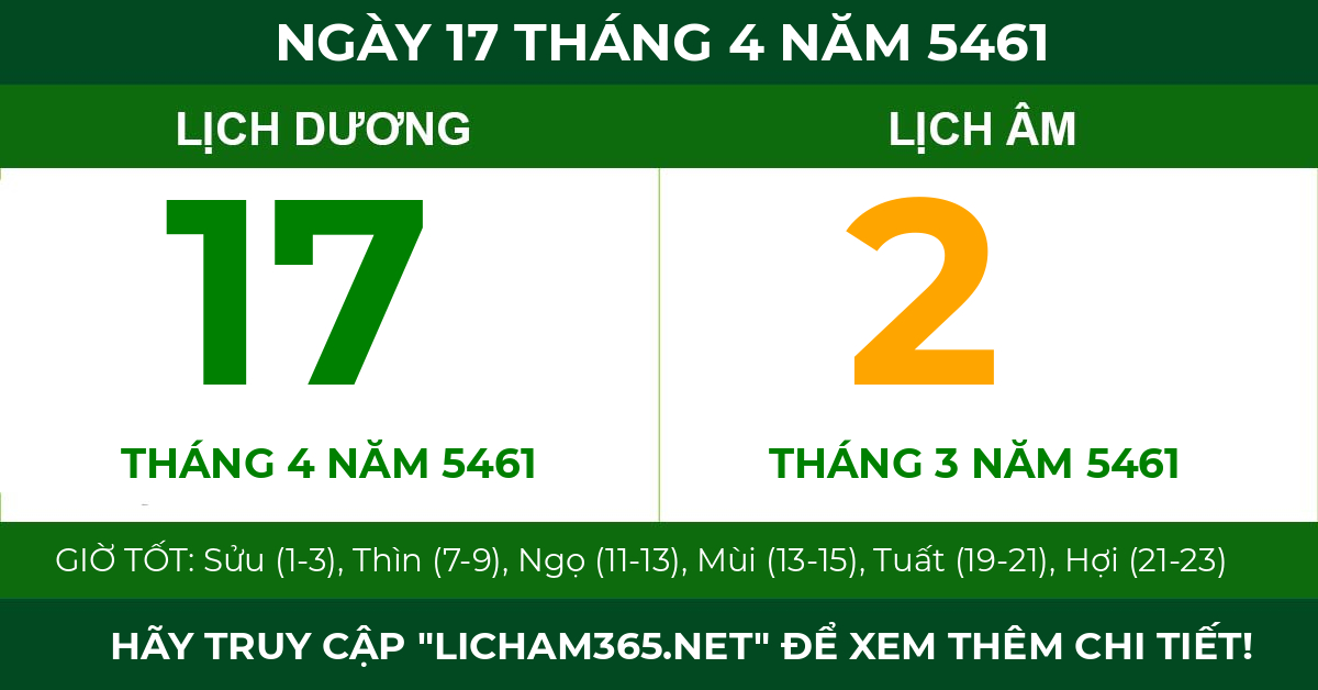 lịch âm ngày 17 tháng 4 năm 5461